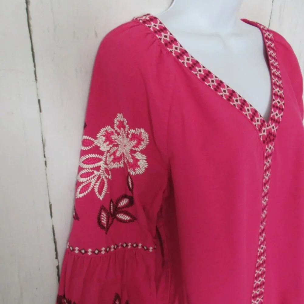 Tory Burch‎ Top 8 M Pink Embroidered Samarkand Tunic Boho Peasant Cruise Beach